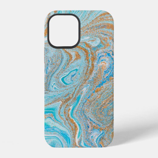 Coque iPhone 12 Texture de marbre bleu abstrait (Verso)