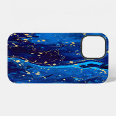Coque iPhone 12 Texture de marbre bleu or luxueux (Verso Horizontal)