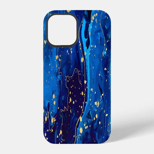 Coque iPhone 12 Texture de marbre bleu or luxueux (Verso)