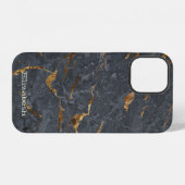 Coque iPhone 12 Texture de marbre gris doré (Verso Horizontal)
