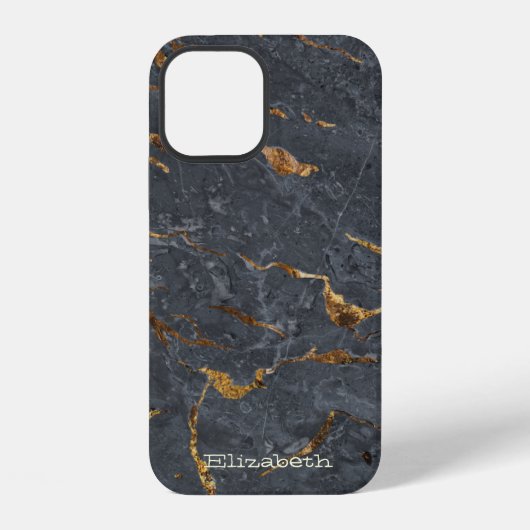 Coque iPhone 12 Texture de marbre gris doré (Verso)