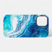 Coque iPhone 12 Texture de marbre liquide bleu (Verso Horizontal)