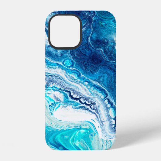 Coque iPhone 12 Texture de marbre liquide bleu (Verso)