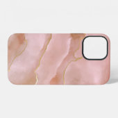 Coque iPhone 12 Texture de marbre liquide rose (Verso Horizontal)