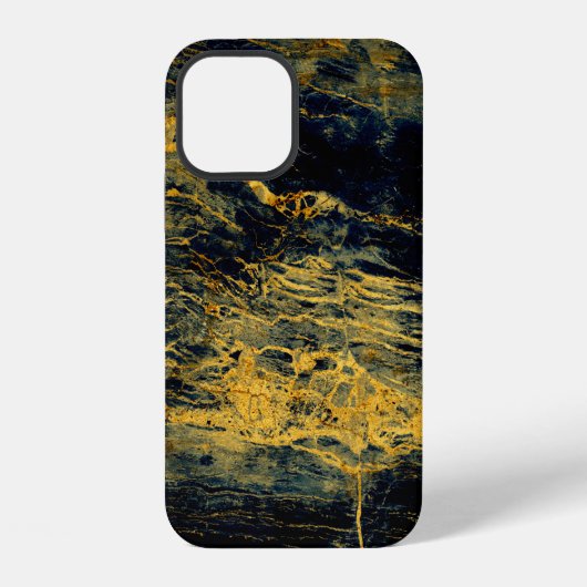 Coque iPhone 12 Texture de marbre noir unique avec effet doré abst (Verso)