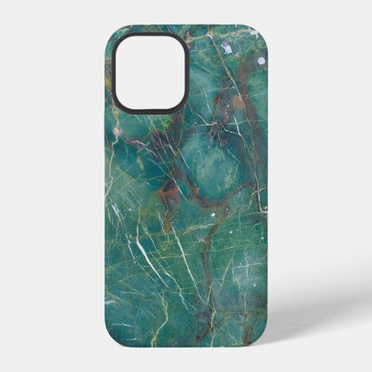 Coque iPhone 12 texture de marbre vert malachite, structure détail (Verso)