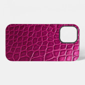 Coque iPhone 12 Texture de peau de crocodile rose (Verso Horizontal)