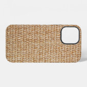 Coque iPhone 12 Texture de tissu gingham jaune vif. (Verso Horizontal)