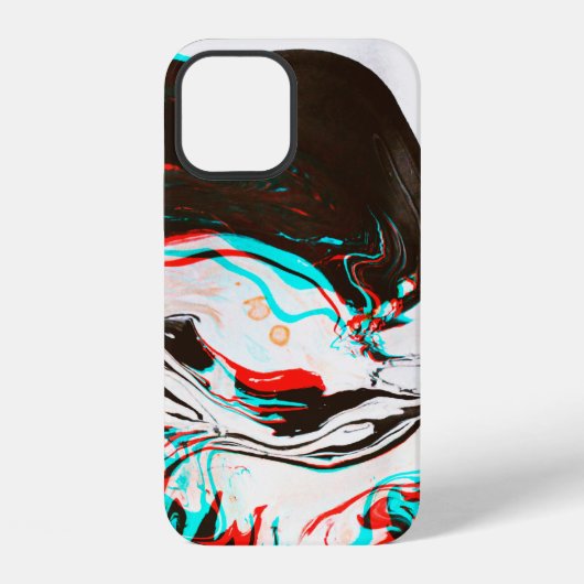 Coque iPhone 12 Texture déformée et glitchée d'encre marbrée surf (Verso)