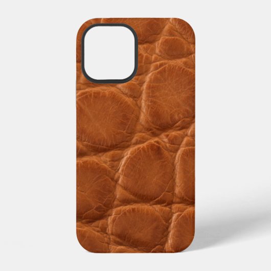 Coque iPhone 12 Texture en cuir véritable d'alligator brun clair, (Verso)