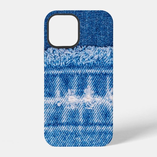 Coque iPhone 12 Texture en denim de jeans bleus (Verso)
