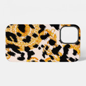 Coque iPhone 12 Texture léopard avec motif baroque doré (Verso Horizontal)