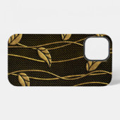 Coque iPhone 12 Texture sans couture dorée et noire avec relief de (Verso Horizontal)