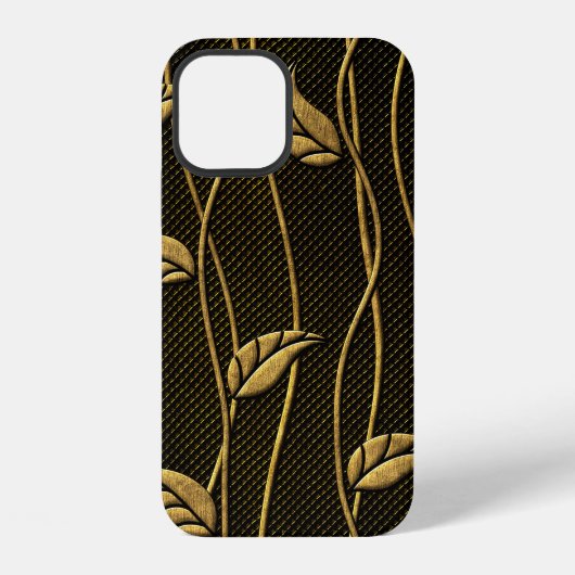 Coque iPhone 12 Texture sans couture dorée et noire avec relief de (Verso)