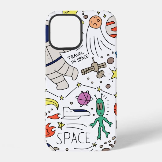Coque iPhone 12 Thème spatial dans une illustration de style doodl (Verso)