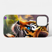 Coque iPhone 12 Tiger Cub, Fleurs Violettes (Verso Horizontal)