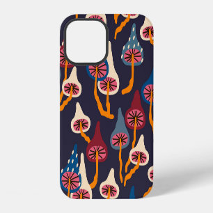Coque iPhone 12 Tissu d'illustration de champignons Motif d'emball