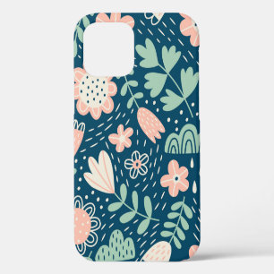 Coque iPhone 12 Tissu étoffé floral dessiné à la main. Motif Seame