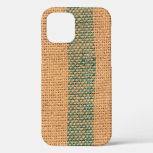 Coque iPhone 12 Tissu naturel couleur marron texturé et noir
