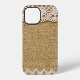 Coque iPhone 12 Toile de jute avec dentelle