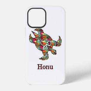 Coque iPhone 12 Tortue de mer Tribale Arc-en-ciel sur blanc