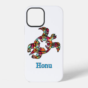 Coque iPhone 12 Tortue de mer tribale hawaïenne arc-en-ciel coloré