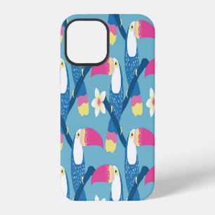 Coque iPhone 12 Toucan tropical : motif floral vibrant.
