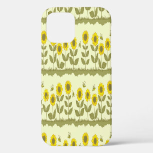 Coque iPhone 12 Tournesols, abeilles, joli motif sans couture.