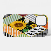 Coque iPhone 12 Tournesols Camomille, aquarelle patchwork. (Verso Horizontal)