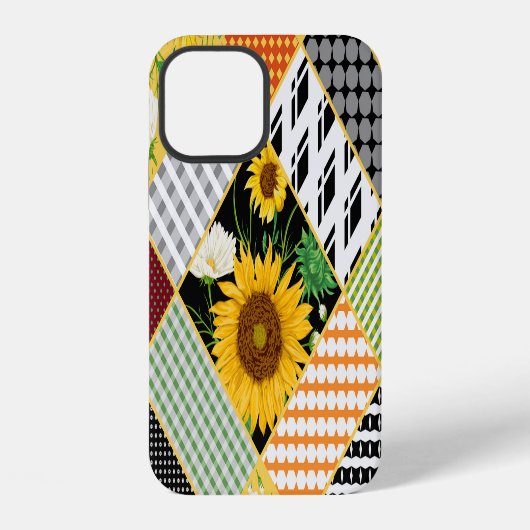 Coque iPhone 12 Tournesols Camomille, aquarelle patchwork. (Verso)