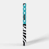 Coque iPhone 12 Turquoise à pois et Impression Zèbre (Côté droit)