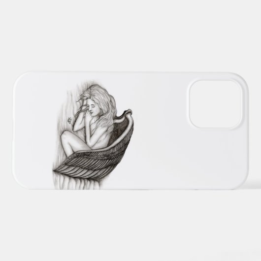 Coque iPhone 12 Un Angel endormi, design noir et blanc (Verso Horizontal)