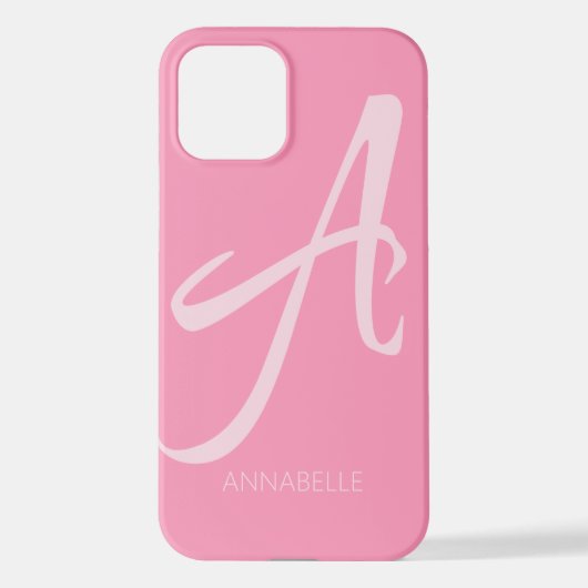 Coque iPhone 12 Un coque iphone rose personnalisé Monogramme (Verso)