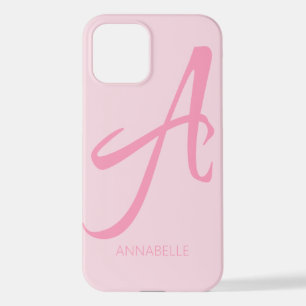 Coque iPhone 12 Un monogramme rose personnalisé