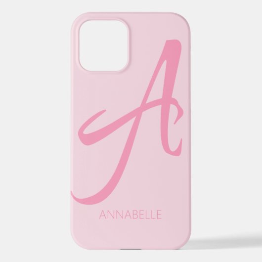 Coque iPhone 12 Un monogramme rose personnalisé (Verso)