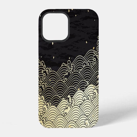 Coque iPhone 12 Vague dorée, texture papier. (Verso)