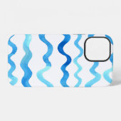 Coque iPhone 12 Vagues Aquarelle : bleu turquoise sans joint. (Verso Horizontal)