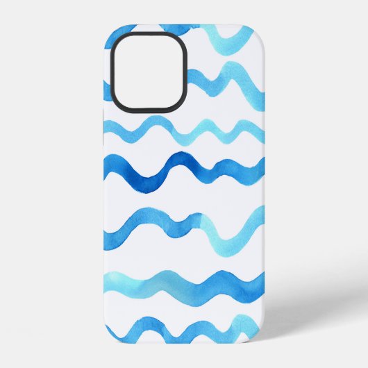 Coque iPhone 12 Vagues Aquarelle : bleu turquoise sans joint. (Verso)