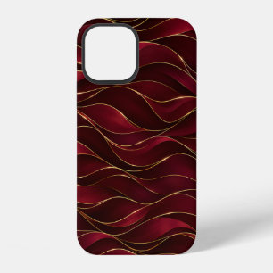 Coque iPhone 12 Vagues de marbre rouge burgundy élégantes avec acc
