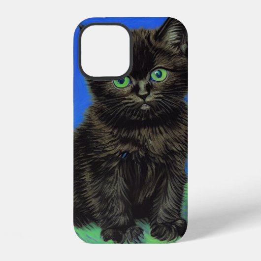 Coque iPhone 12 Van Gogh Style Kitten noir (Verso)