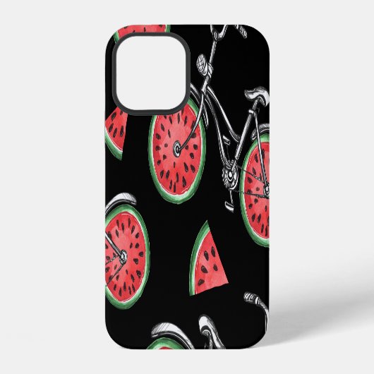 Coque iPhone 12 Vélos à roue de pastèque, motif d'été. (Verso)