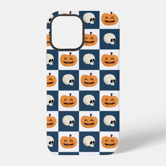 Coque iPhone 12 Vérifications de crânes et de citrouilles (Verso)