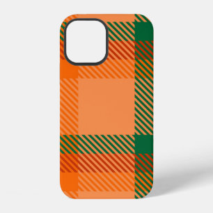 Coque iPhone 12 Vert, rouge, orange et beige Tartan Plaid écossais