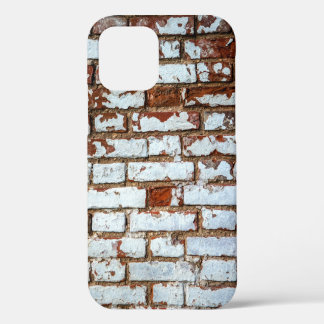 Coque iPhone 12 Vieux mur vintage en briques avec plaste blanc par
