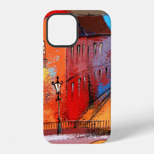 Coque iPhone 12 Ville de conte de fées de couleur orange. Photo d'