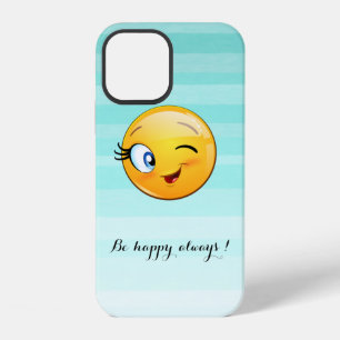 Coque iPhone 12 Visage d'Emoji clin d'œil adorable - Soyez heureux