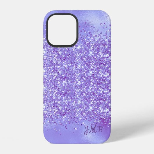 Coque iPhone 12 Vos Initiales Paillettes Violet (Verso)