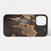 Coque iPhone 12 World map leather geographical brown (Verso Horizontal)