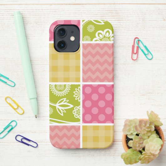 Coque iPhone 12 Zigzag, Chevron, Pois, En vichy, Patchwork (Sur le bureau)