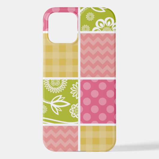 Coque iPhone 12 Zigzag, Chevron, Pois, En vichy, Patchwork (Verso)